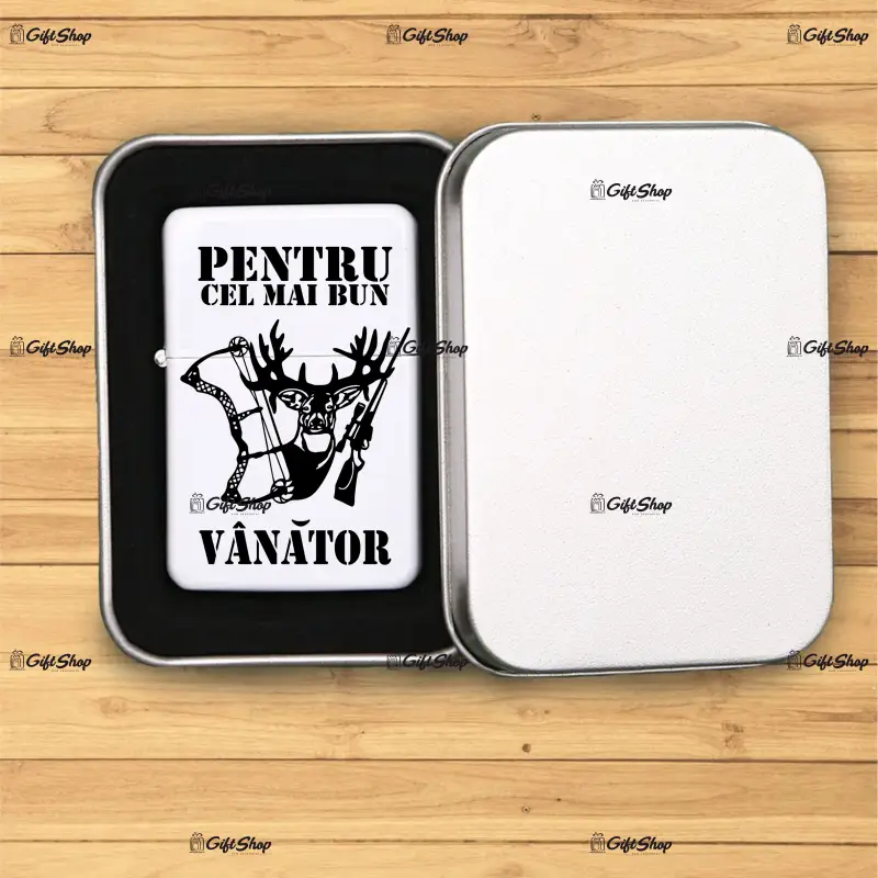 Cel mai bun vanator, bricheta metalica gravata laser cu mesaj